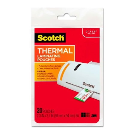 3M Scotch Business Card Size Thermal Laminating Pouches, 5 mil, 3 3/4 x 2 3/8, 20/Pack TP585120